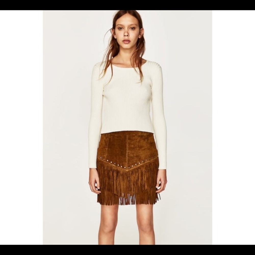 ZARA fringe leather skirt